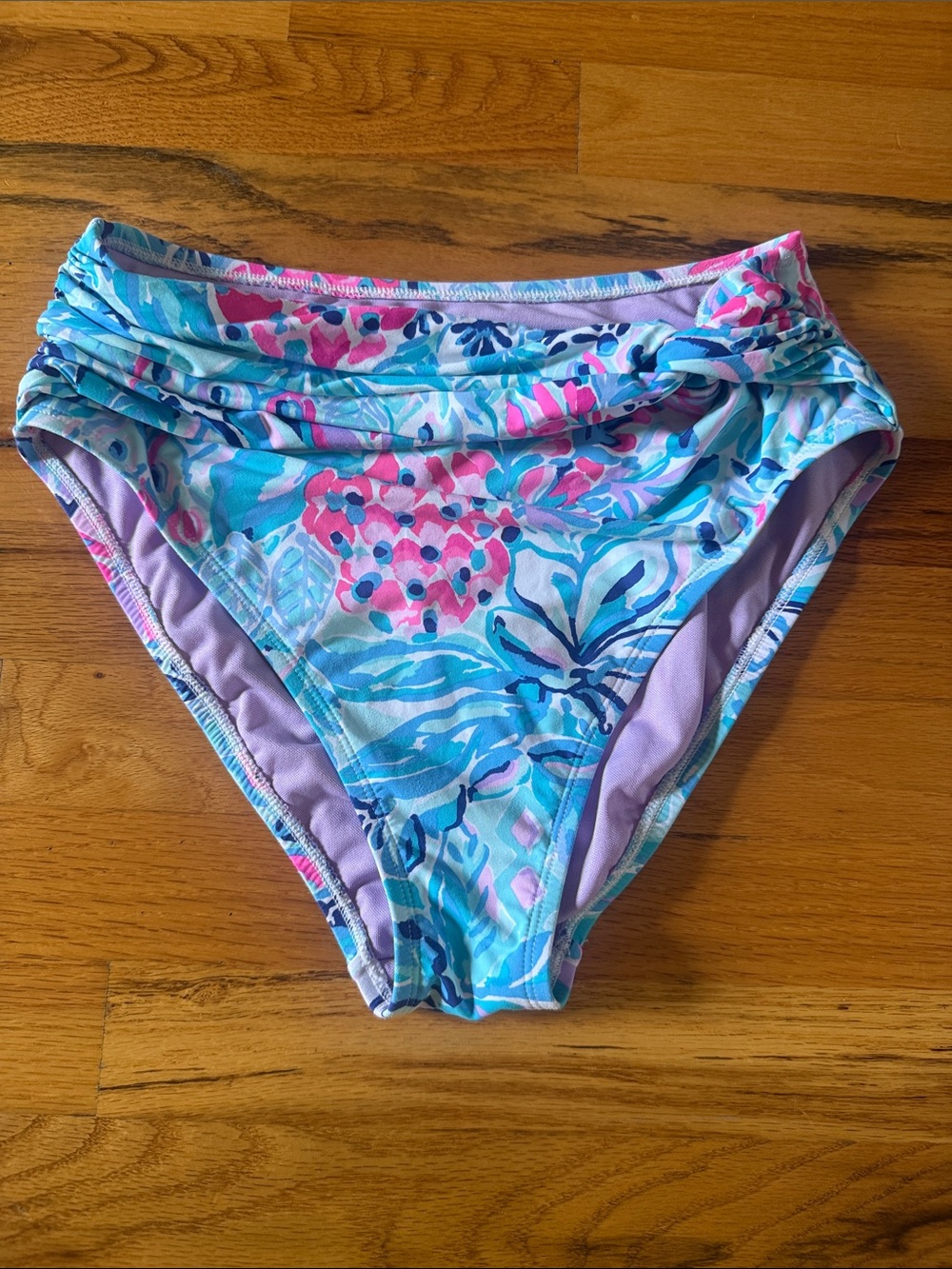 Lilly Pulitzer Yarrow high-waisted swim bottoms. Zanzibar Blue Party Princess